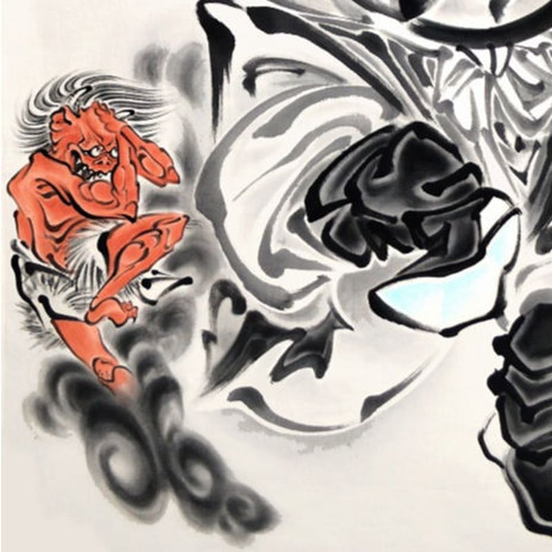 鐘馗の絵　壁掛け いわき絵のぼり 鬼叱之鍾馗 室内幟壁掛け（H200×W90cm 棒102