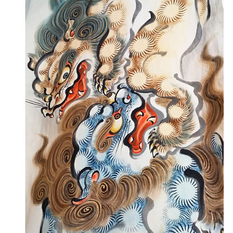 いわき絵のぼり 絡み獅子 室内幟壁掛け（H170×W70cm）厄除け | 人形の