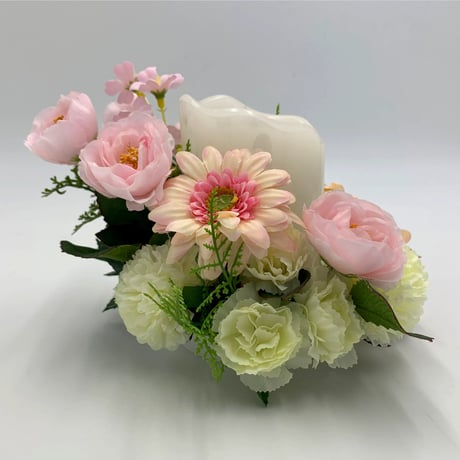 キャンドル　アレンジピンク　仏花　LED　リモコン付　【送料無料】【web特別価格】