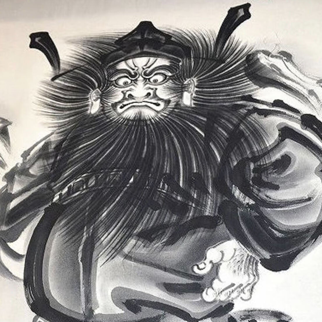 鐘馗の絵　壁掛け いわき絵のぼり 鐘馗（餓鬼退治）室内幟壁掛け（H170×W70 棒80cm