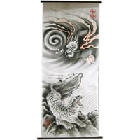 いわき絵のぼり　龍虎　室内幟壁掛け（H170×W70cm 棒80㎝）勇猛果敢