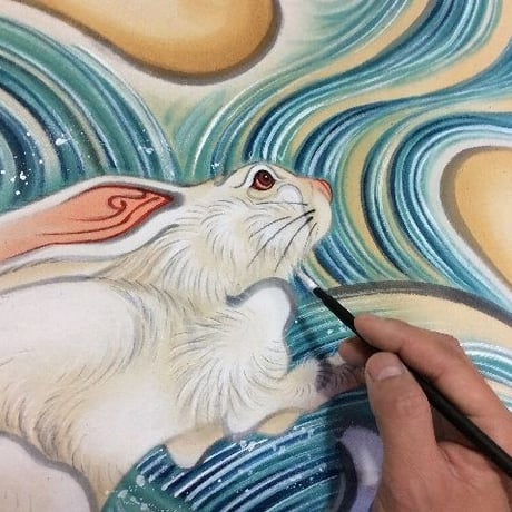 いわき絵のぼり　波兎　室内幟壁掛け（H170×W70cm）繁栄