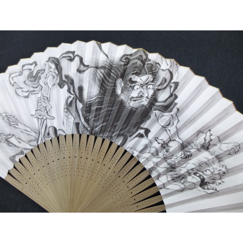 いわき絵のぼり 東月謹製30間唐木餓鬼退治鍾馗辰昇画京扇子 化粧箱入り