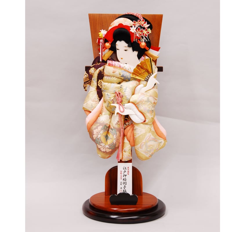 羽子板　大型　23号　台付き　立札付き　正絹江戸押絵　緋扇流古今押絵　汐汲 羽子板大型23号台付き立札付き正絹江戸押絵緋扇流古今押絵