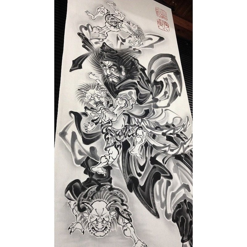 いわき絵のぼり 鐘馗（餓鬼退治）室内幟壁掛け（H170×W70 棒80cm