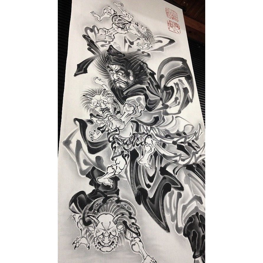 いわき絵のぼり 鐘馗（餓鬼退治）室内幟壁掛け（H170×W70 棒80cm