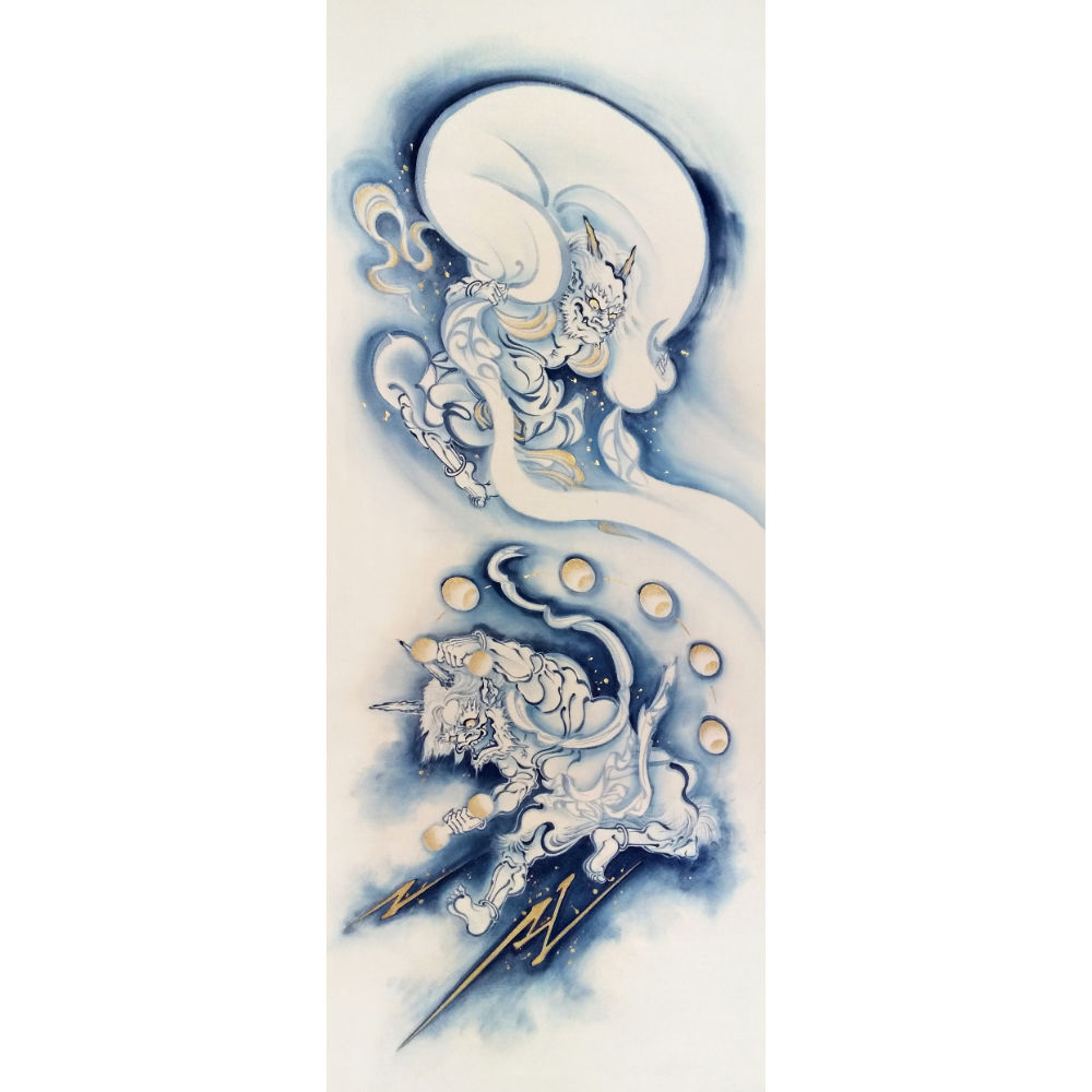 風神雷神壁掛け いわき絵のぼり 風神雷神 室内幟壁掛け（H170×W70cm）危機回避 | 人形