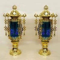 盆提灯　霊前灯　バブル灯ブルー　ヨーラク付　7号　(一対)　【web特別価格】