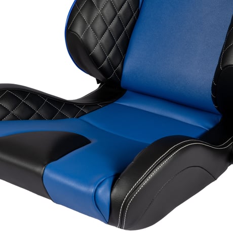 車検対応モデル GoodGunオリジナル PVC生地 セミバケットシート カラー：ブルー×ブラックホワイトステッチ