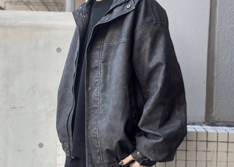 ウォッシュ加工 PUスタンドブルゾン　310435