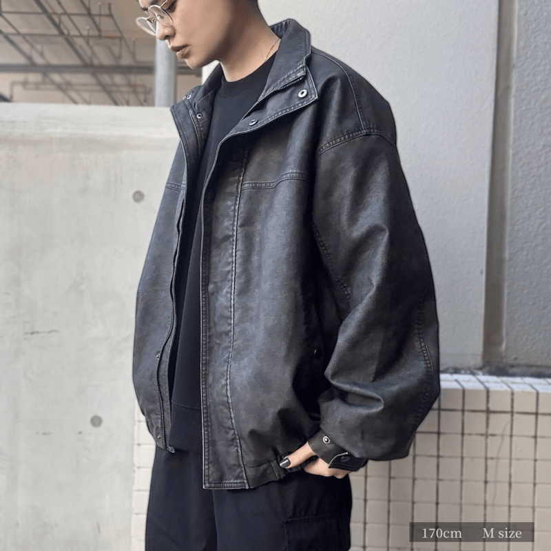 美品☆マカフィー ウールアルパカ 羊革お袖 切り替えレザーブルゾン セール】リバーシブルフェイクレザーブルゾン（ブルゾン）｜AZUL BY