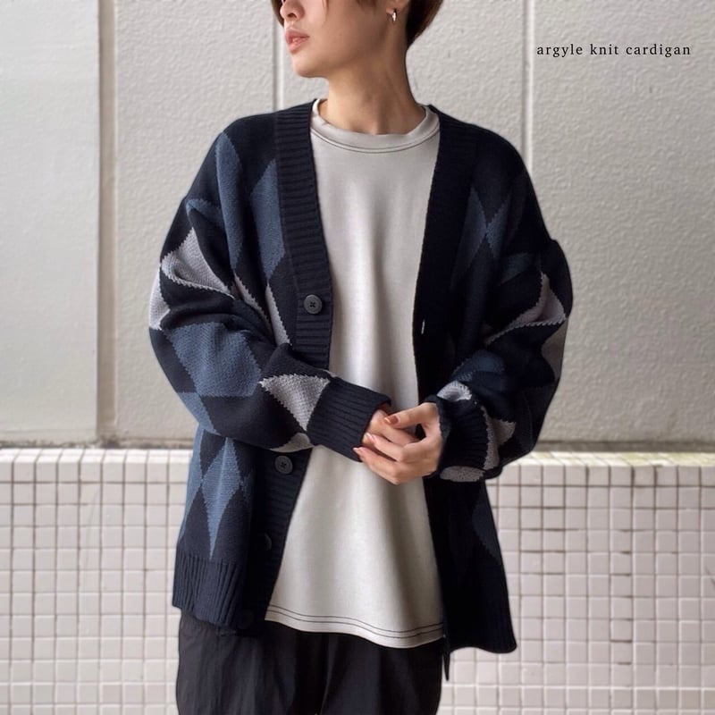 全5色】 アーガイルチェックBIG長袖ニットカーディガン 21708005