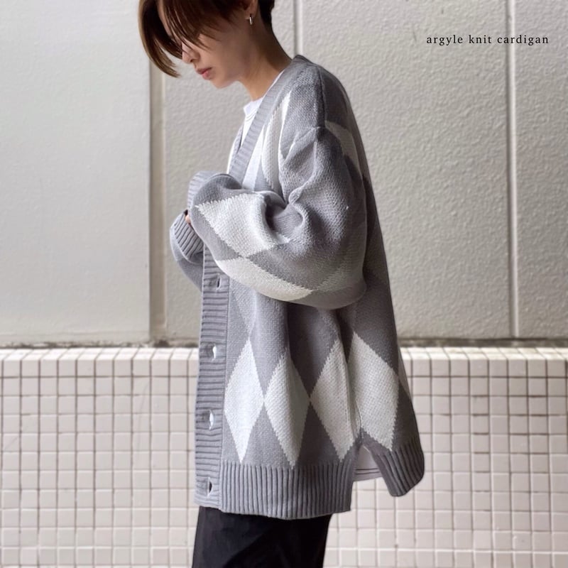 全5色】 アーガイルチェックBIG長袖ニットカーディガン 21708005