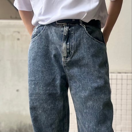デニムワイドパンツ 5ポケット ケミカルウォッシュ カジュアル 4S-H767