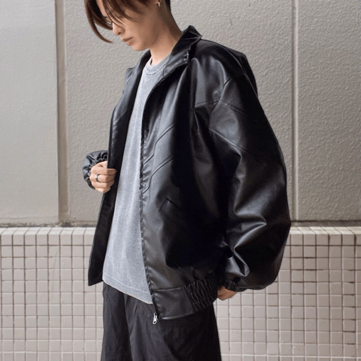 フェイクレザー中綿スタンドジャケット E24205L | VARG Giraffe larch