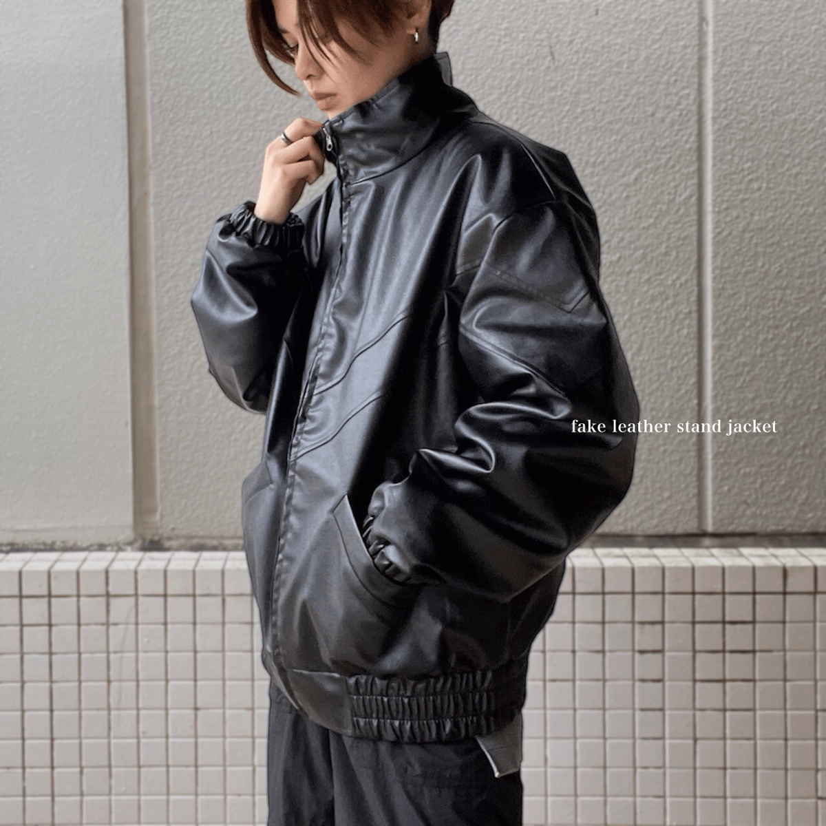 フェイクレザー中綿スタンドジャケット E24205L | VARG Giraffe larch