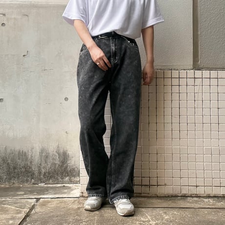 デニムワイドパンツ 5ポケット ケミカルウォッシュ カジュアル 4S-H767
