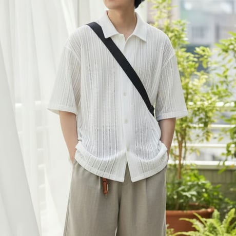 メッシュシャツ ワイドシルエット 透け感ショートシャツ 441054