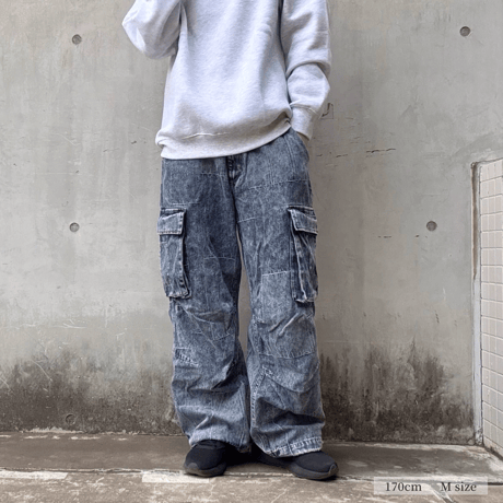 カーゴパンツ デニムパッチワーク風 コットン混 ストリート 800746