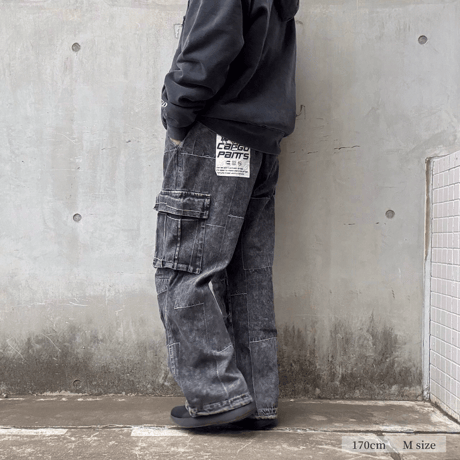 カーゴパンツ デニムパッチワーク風 コットン混 ストリート 800746