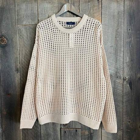 麻タッチメッシュニット クルーネック 31708003