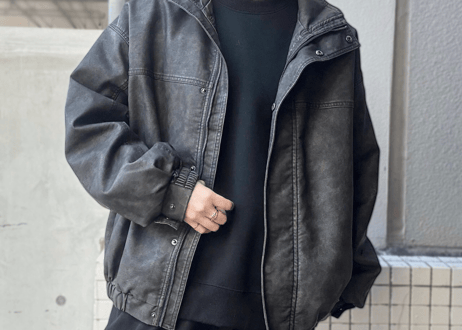 ウォッシュ加工 PUスタンドブルゾン　310435