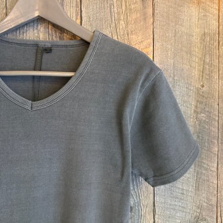 ピグメント加工 テレコ Vネック半袖Tシャツ【ショート丈 / タイト / ユニセックス】 235588