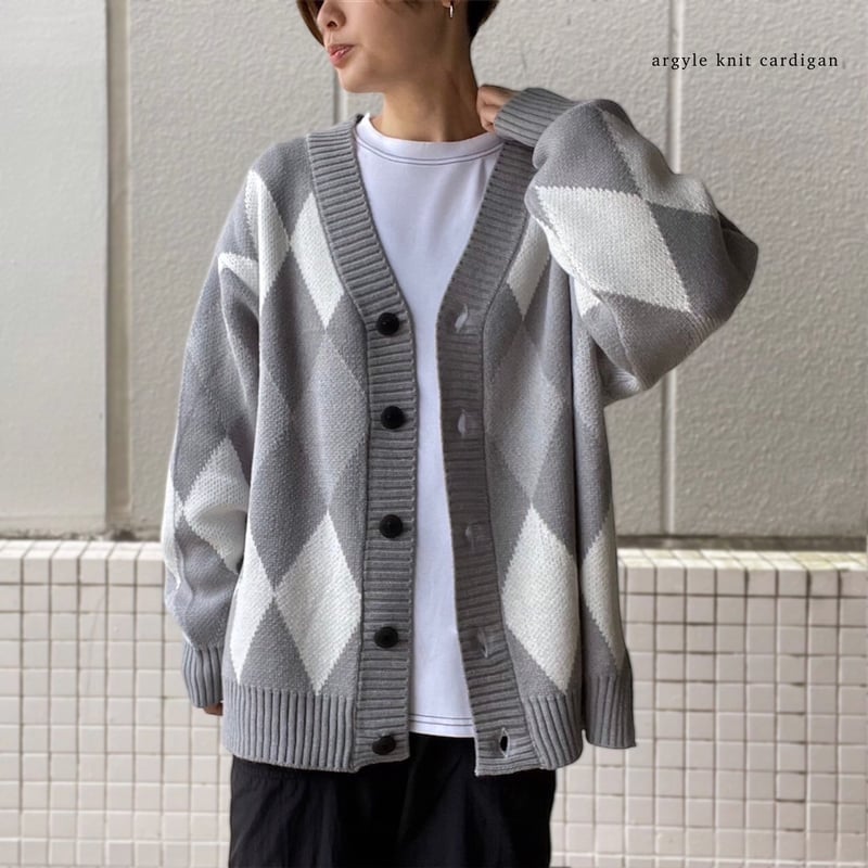 全5色】 アーガイルチェックBIG長袖ニットカーディガン 21708005