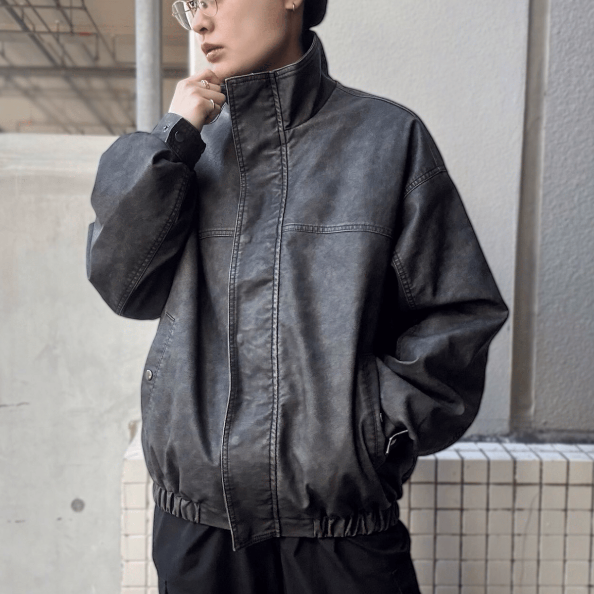 ウォッシュ加工 PUスタンドブルゾン 310435 | VARG Giraffe larch