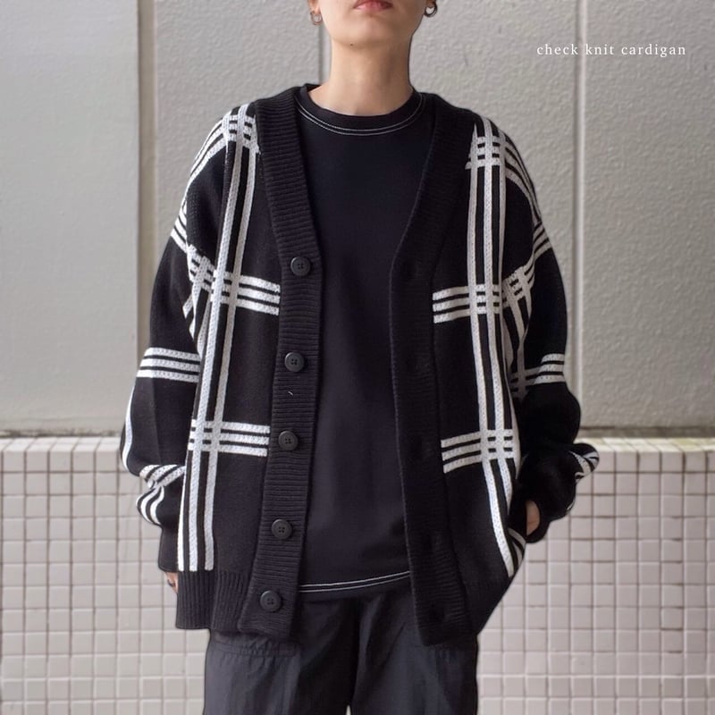 全4色】 チェックBIG長袖ニットカーディガン 21708004 | VARG Gira