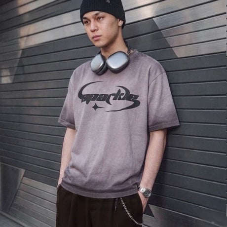 スプレー加工 トライバルロゴ テレコ半袖Tシャツ【グランジ / ショート丈 / ユニセックス】 235591