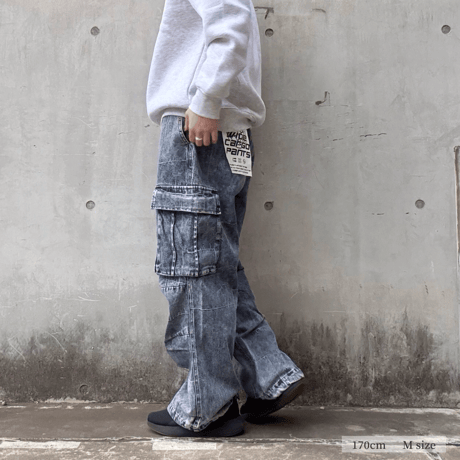 カーゴパンツ デニムパッチワーク風 コットン混 ストリート 800746