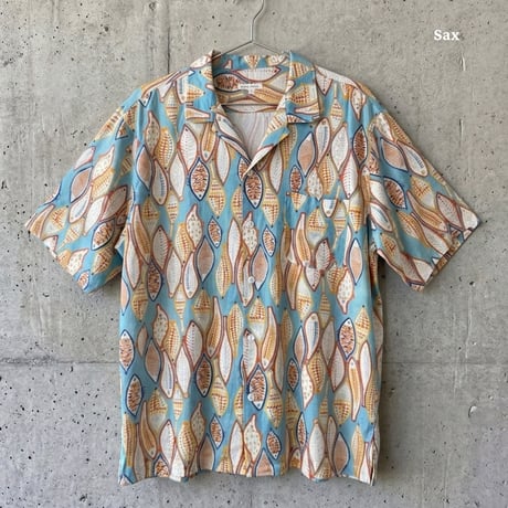 ヴィンテージ総柄 レーヨン オープンカラーシャツ　　053520 （fish）