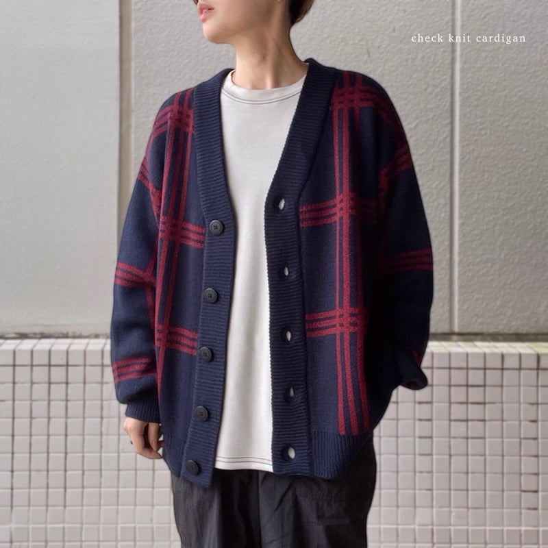 全4色】 チェックBIG長袖ニットカーディガン 21708004 | VARG Gira
