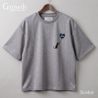 【全3色】Heart&cat刺繍スウェード半袖Tシャツ　262-3126