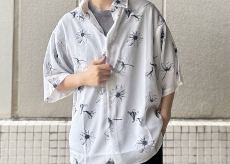 【全2色】パナマクロス総柄シャツ（花）　515047