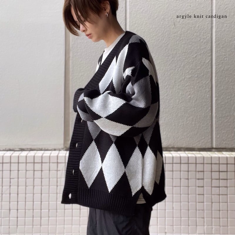 全5色】 アーガイルチェックBIG長袖ニットカーディガン 21708005