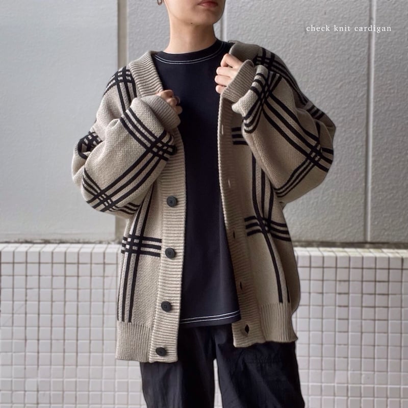 全4色】 チェックBIG長袖ニットカーディガン 21708004 | VARG Gira