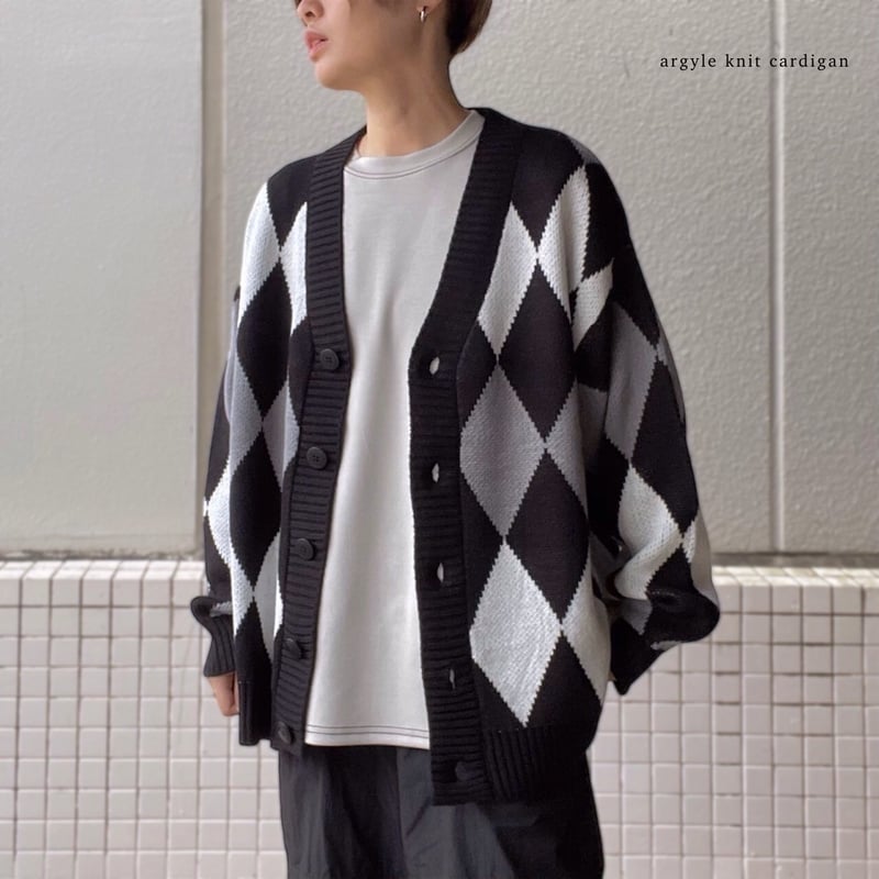 全5色】 アーガイルチェックBIG長袖ニットカーディガン 21708005