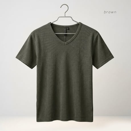 ピグメント加工 テレコ Vネック半袖Tシャツ【ショート丈 / タイト / ユニセックス】 235588