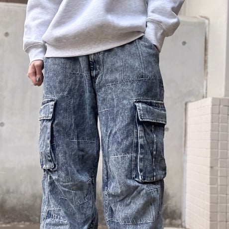 カーゴパンツ デニムパッチワーク風 コットン混 ストリート 800746