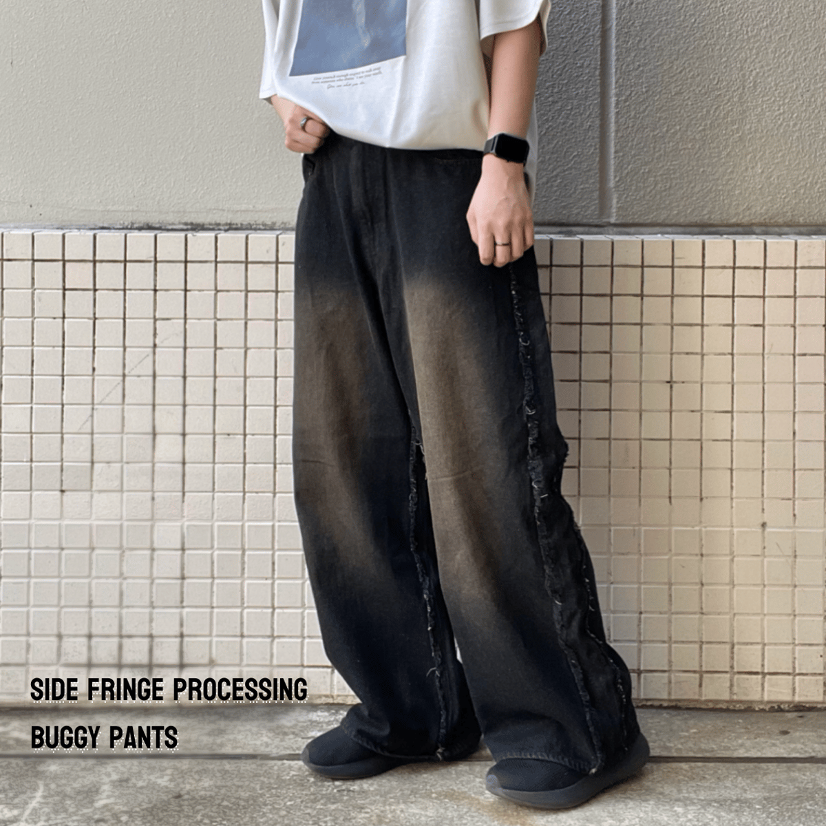 PEOPLE STYLE wide buggy denim フリンジバギーデニム PEOPLE STYLE wide buggy denim フリンジバギーデニム