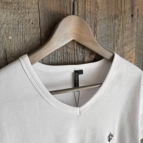 胸刺繍 テレコVネック半袖Tシャツ【ショート丈／タイト／メンズ】 235587