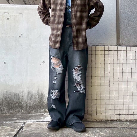 ダメージデニムパンツ ストリートカジュアル 33-H366