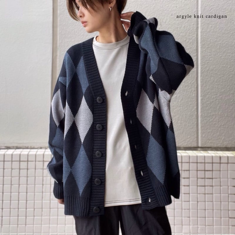 全5色】 アーガイルチェックBIG長袖ニットカーディガン 21708005