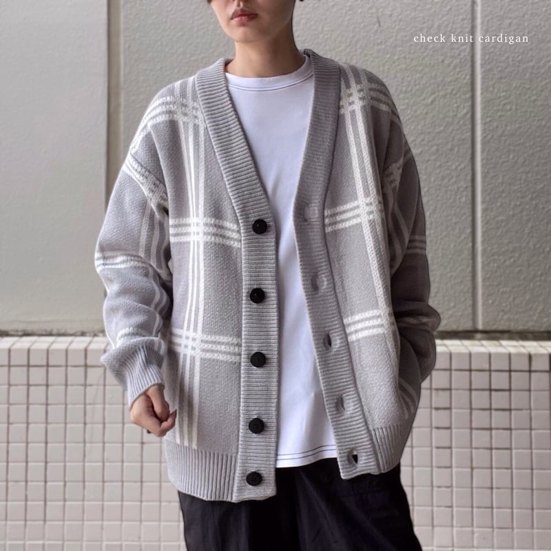 全4色】 チェックBIG長袖ニットカーディガン 21708004 | VARG Gira