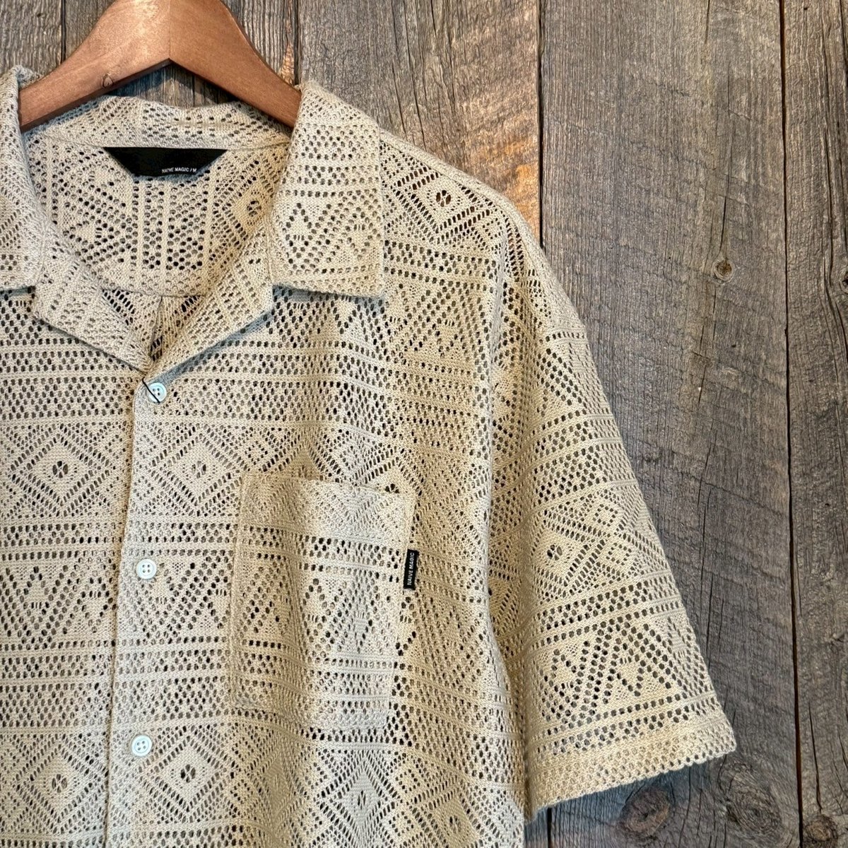 muhumu ベージュ系パラカ 半袖シャツ ミラクルウェーブ半袖ワイドカラーシャツ｜MEN'S MELROSE（メンズ