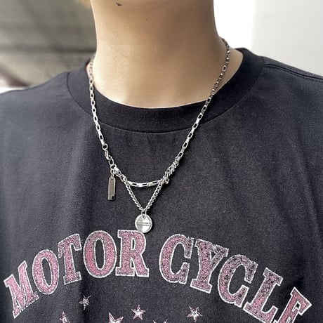 ダブルチェーンネックレス トップ付き チェーン全長50cm メンズ NL-1233