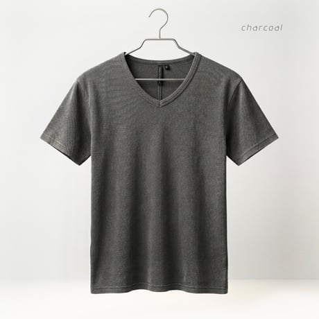 ピグメント加工 テレコ Vネック半袖Tシャツ【ショート丈 / タイト / ユニセックス】 235588