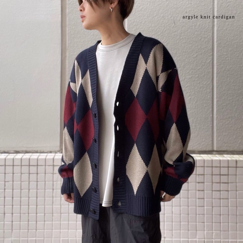 全5色】 アーガイルチェックBIG長袖ニットカーディガン 21708005